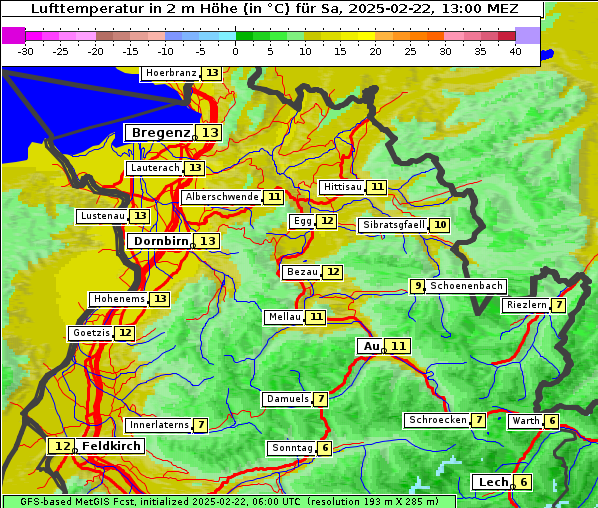 Temperatur, 22. 2. 2025