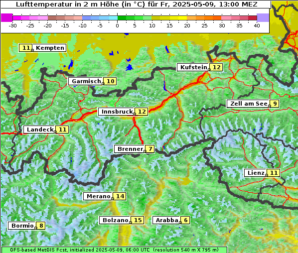 Temperatur, 9. 5. 2025