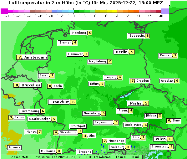 Temperatur, 22. 12. 2025