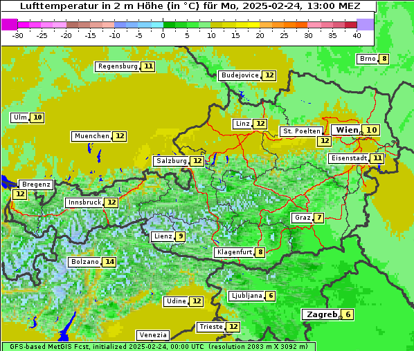 Temperatur, 24. 2. 2025