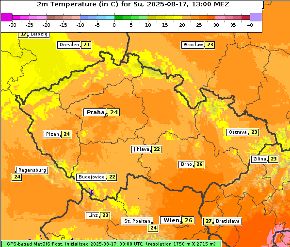 Temperatur, 17. 8. 2025
