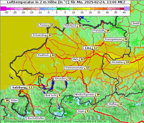 Temperatur, 24. 2. 2025