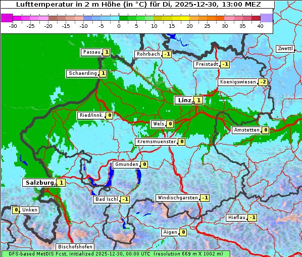 Temperatur, 30. 12. 2025