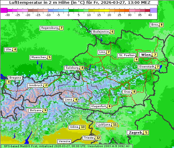 Temperatur, 27. 3. 2026