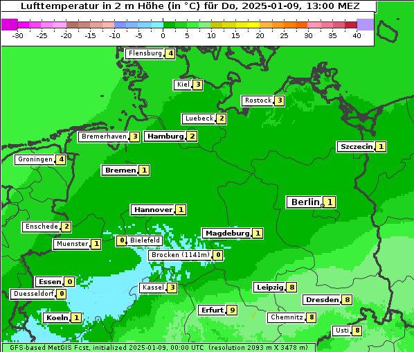 Temperatur, 9. 1. 2025