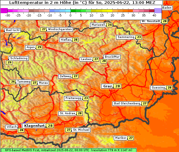 Temperatur, 22. 6. 2025