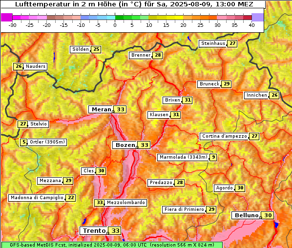 Temperatur, 9. 8. 2025
