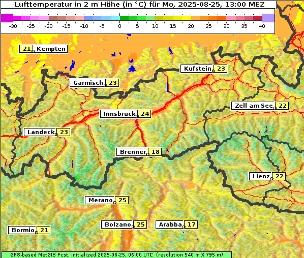 Temperatur, 25. 8. 2025