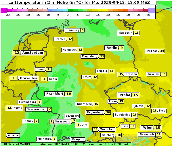Temperatur, 13. 4. 2026
