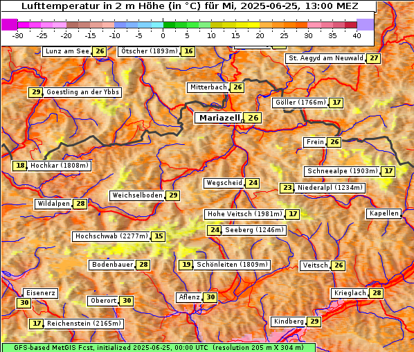 Temperatur, 25. 6. 2025