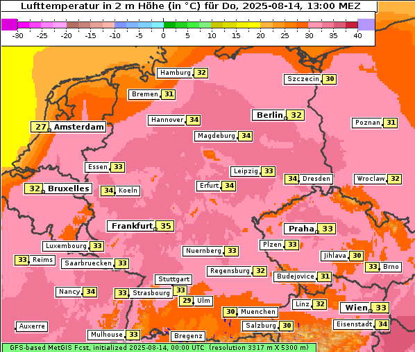 Temperatur, 14. 8. 2025