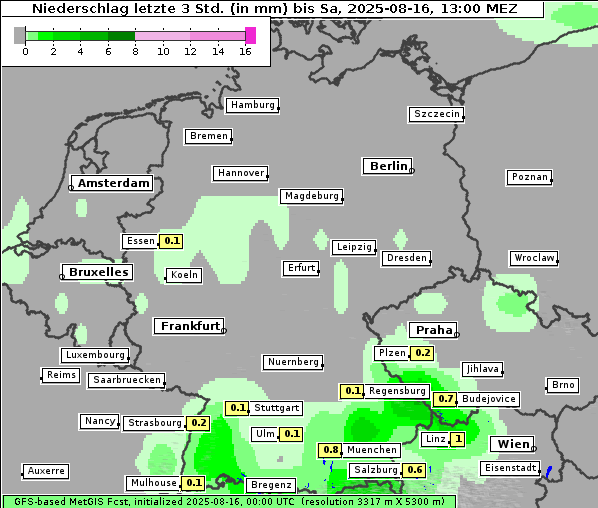 Niederschlag, 16. 8. 2025