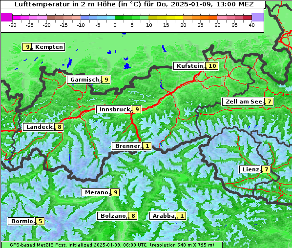 Temperatur, 9. 1. 2025