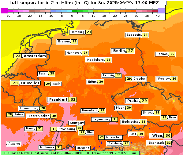 Temperatur, 29. 6. 2025