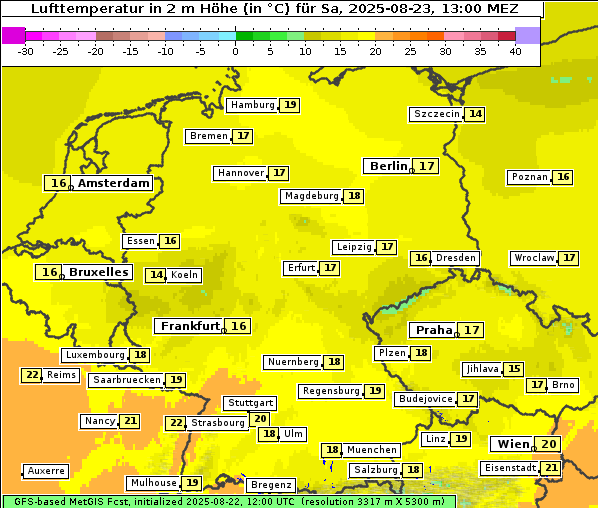 Temperatur, 23. 8. 2025