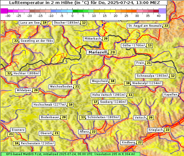 Temperatur, 24. 7. 2025