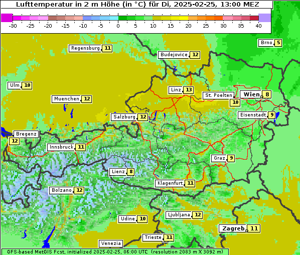 Temperatur, 25. 2. 2025