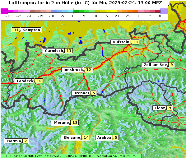 Temperatur, 24. 2. 2025