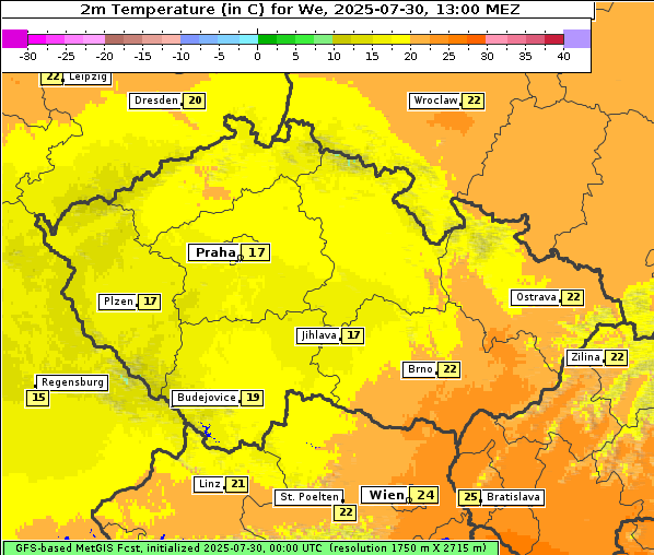Temperatur, 30. 7. 2025