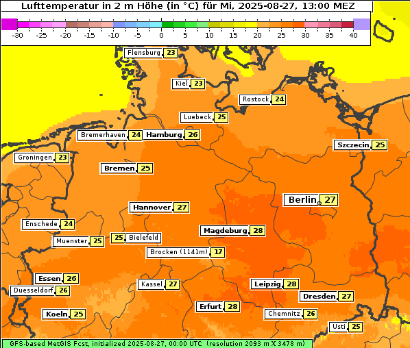 Temperatur, 27. 8. 2025