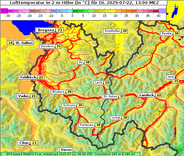 Temperatur, 22. 7. 2025