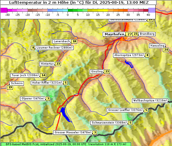 Temperatur, 19. 8. 2025