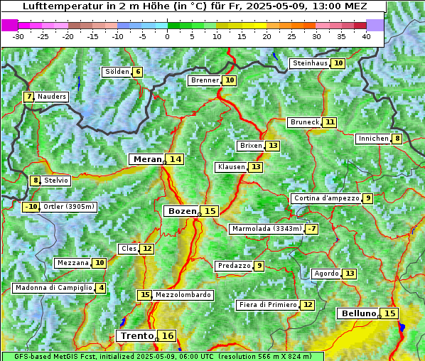Temperatur, 9. 5. 2025