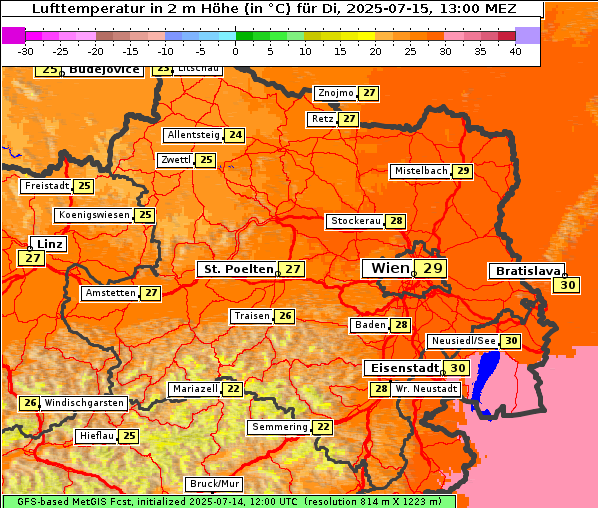 Temperatur, 15. 7. 2025