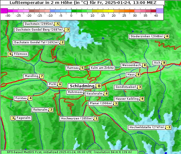 Temperatur, 24. 1. 2025