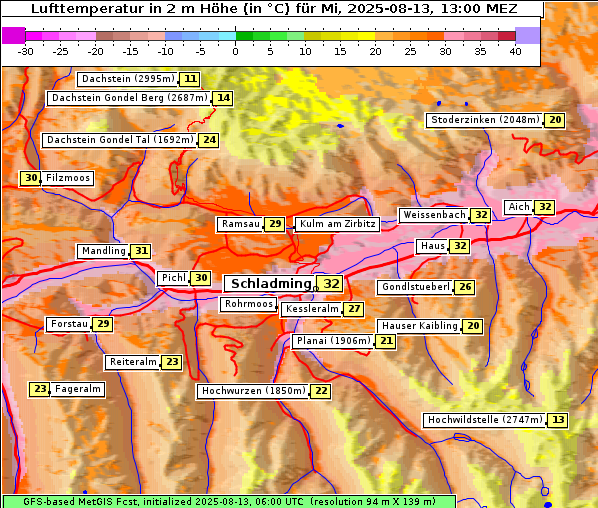 Temperatur, 13. 8. 2025