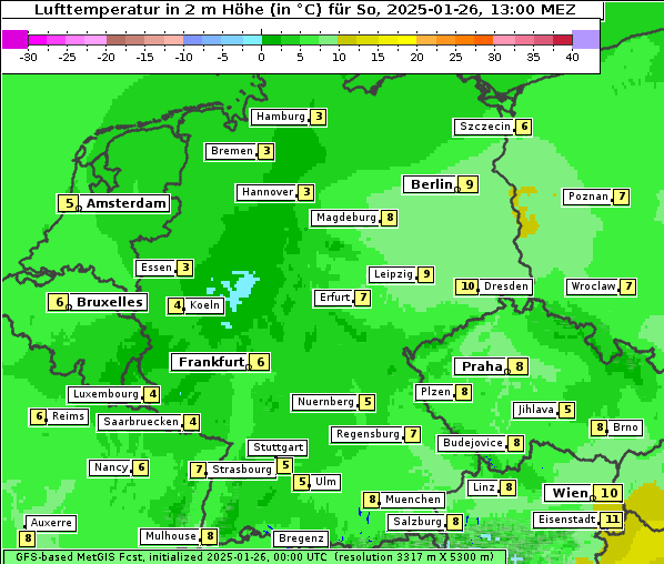 Temperatur, 26. 1. 2025