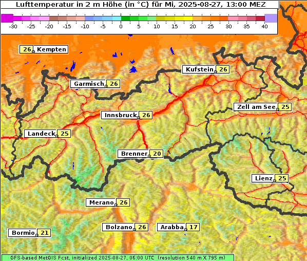 Temperatur, 27. 8. 2025