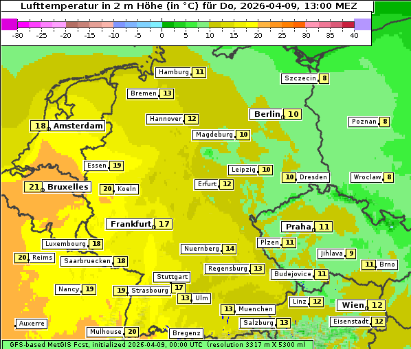 Temperatur, 9. 4. 2026