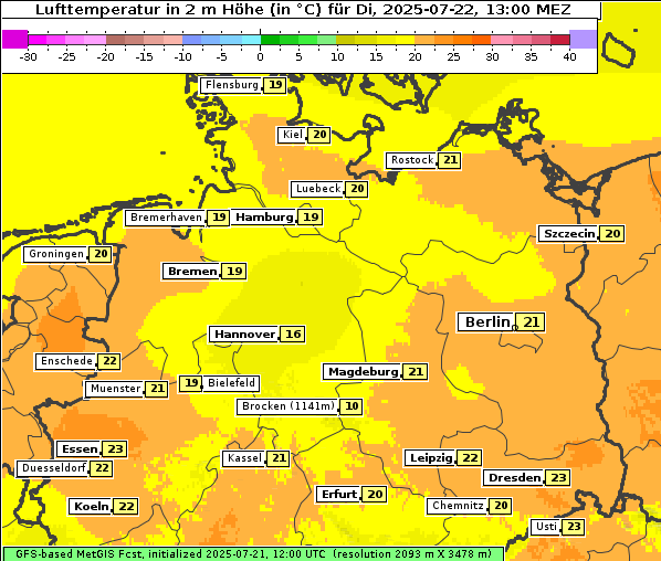 Temperatur, 22. 7. 2025