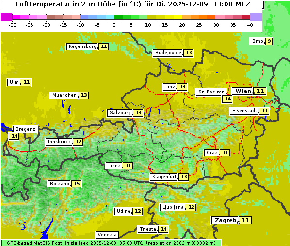 Temperatur, 9. 12. 2025