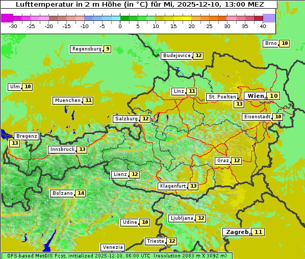 Temperatur, 10. 12. 2025