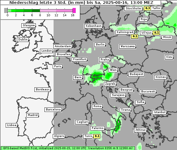 Niederschlag, 16. 8. 2025