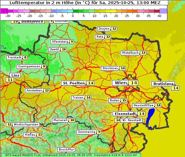Temperatur, 25. 10. 2025
