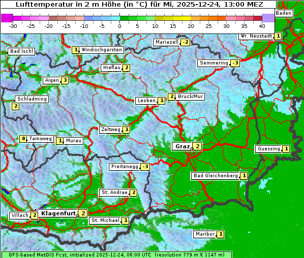 Temperatur, 24. 12. 2025