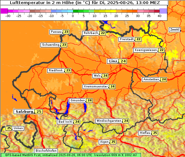 Temperatur, 26. 8. 2025