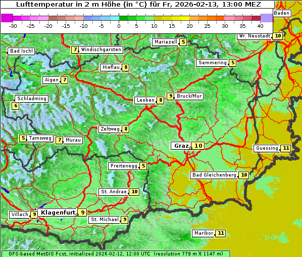 Temperatur, 13. 2. 2026