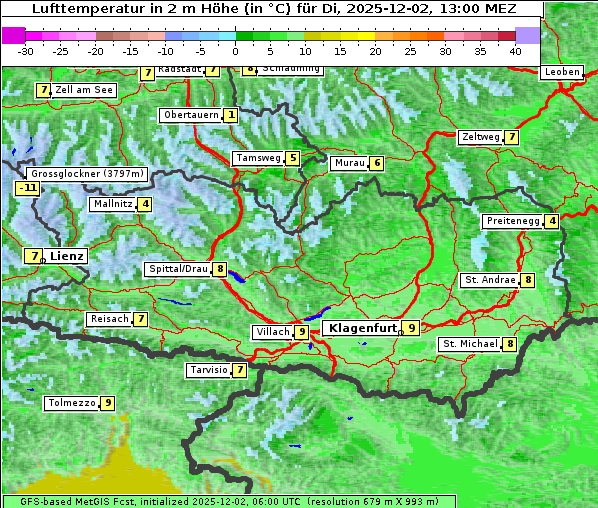 Temperatur, 2. 12. 2025