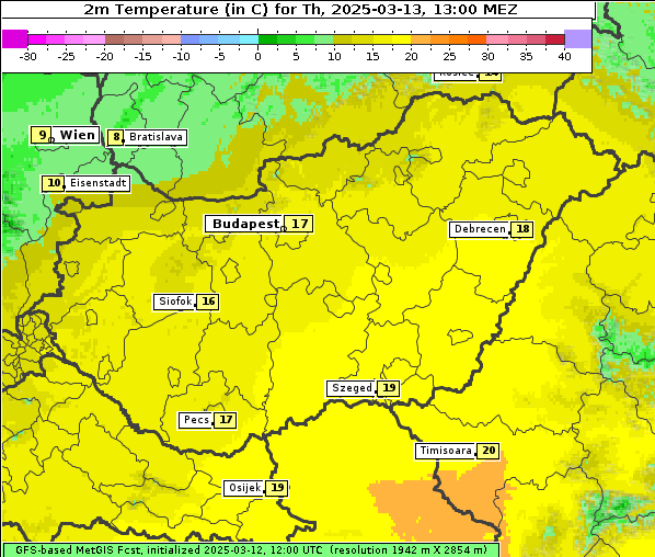 Temperatur, 13. 3. 2025