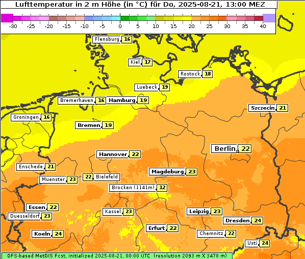 Temperatur, 21. 8. 2025