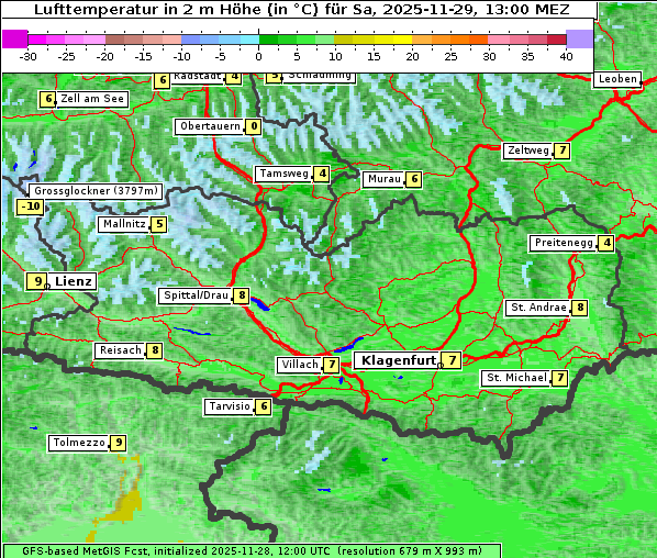 Temperatur, 29. 11. 2025