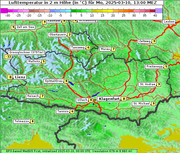 Temperatur, 10. 3. 2025