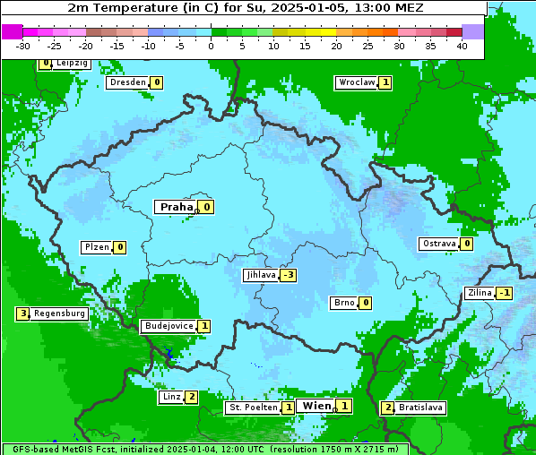 Temperatur, 5. 1. 2025