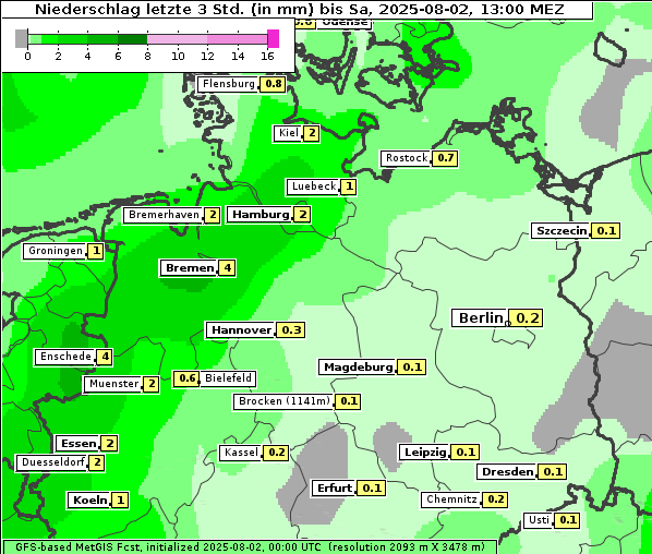 Niederschlag, 2. 8. 2025