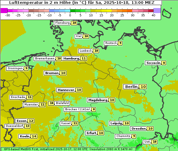 Temperatur, 18. 10. 2025