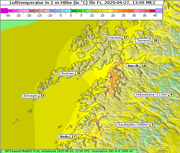 Temperatur, 27. 6. 2025